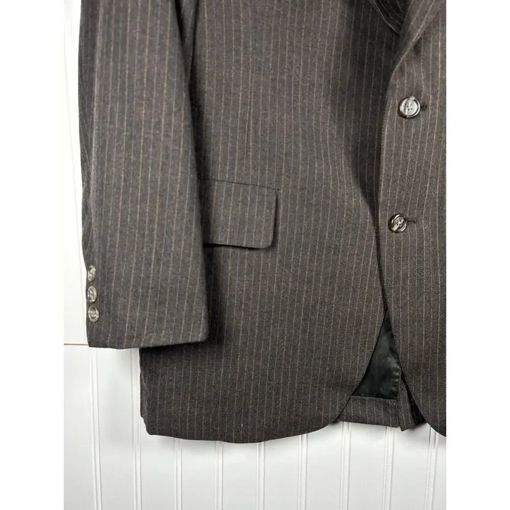 VTG Austin Reed PURE VIRGIN WOOL 40 R Mens brown Blazer Sport Coat pencil stripe